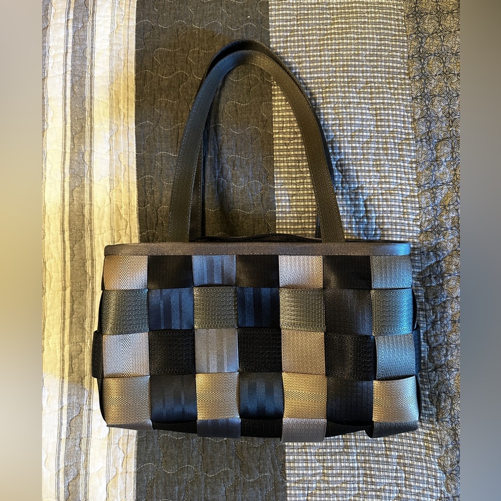Harveys Treecycle Black, Grey, and Tan Checkered Shoulder Bag